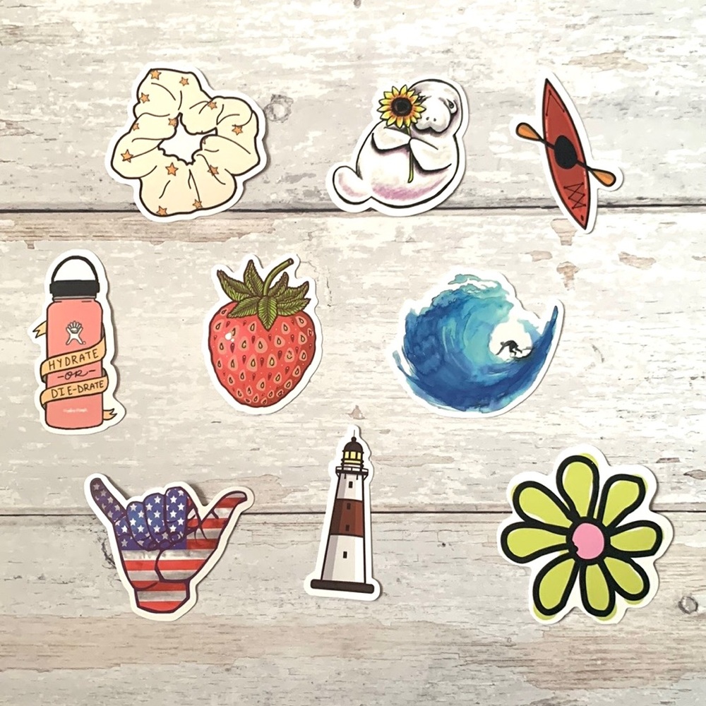 Waterproof Water Bottle Sticker Bundle Scrunchie Flower Stickers 9ct NEW